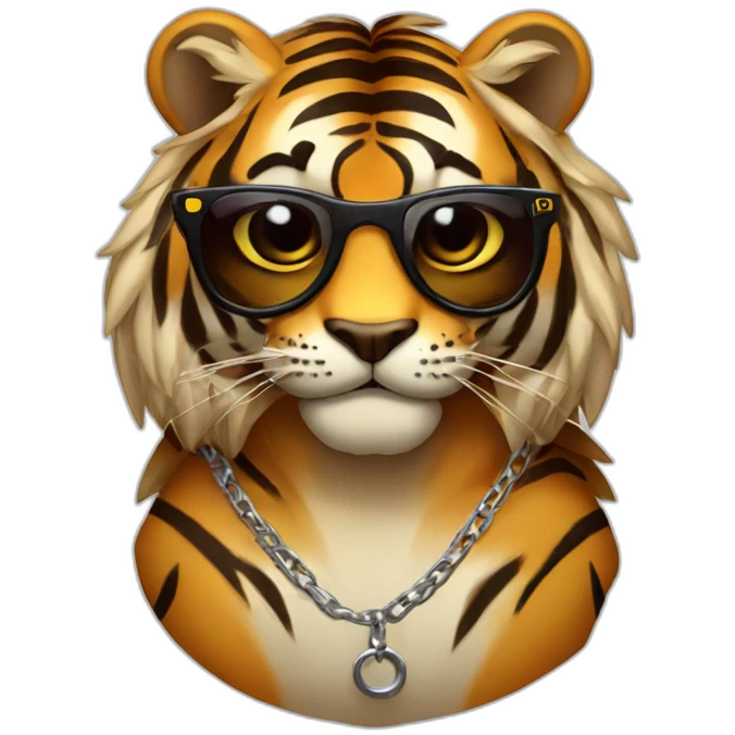 tigre con gafas de sol con cabello y con cadena emoji