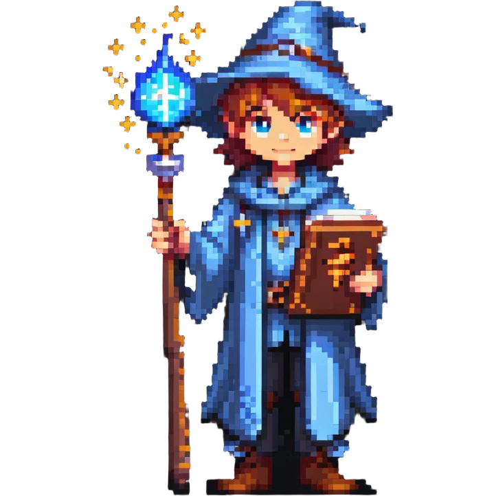 young wizard with magic wand and spellbook emoji