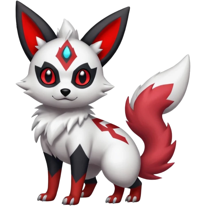 White, black and red Zorua-Umbreon-Zangoose-fusion (full body) emoji