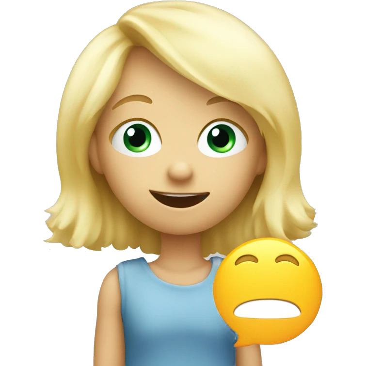 talking blond child with speech bubble near emoji