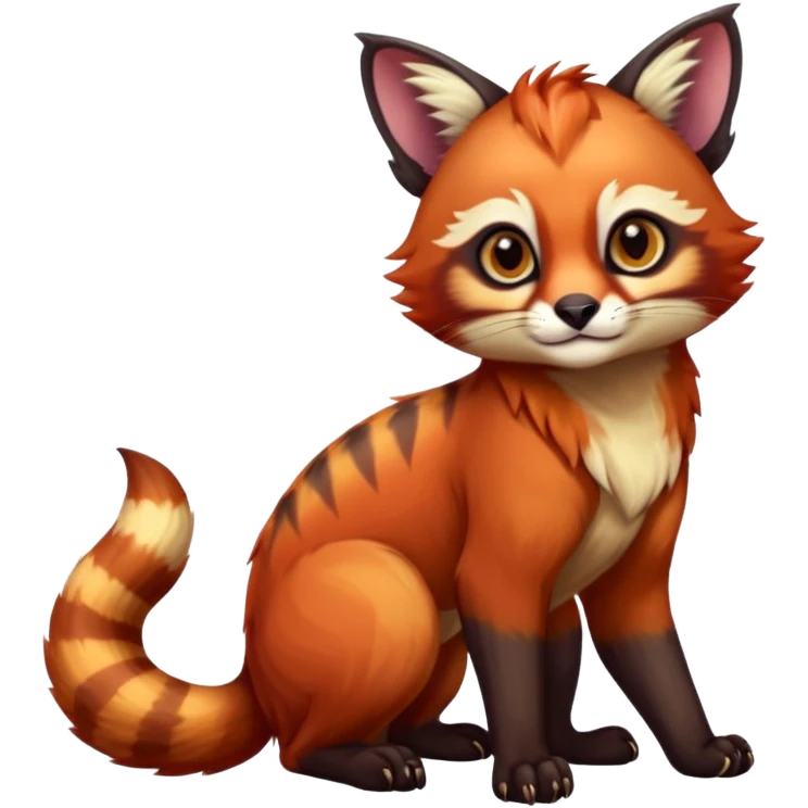 Colorful tropical exotic cute cool beautiful shiny beautiful fantasy-caracal-civet-genet-Gryphon-Cacomistle-Trico-Red-Panda-oncilla-animal-Fakémon-hybrid-fursona (full body) emoji