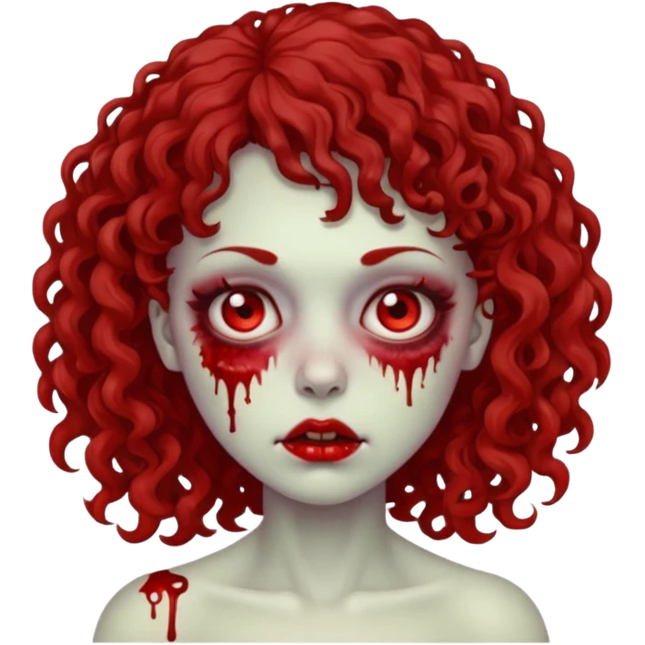 Faça uma mulher zumbi com o cabelo cacheado médio, e uma franja cacheada emoji