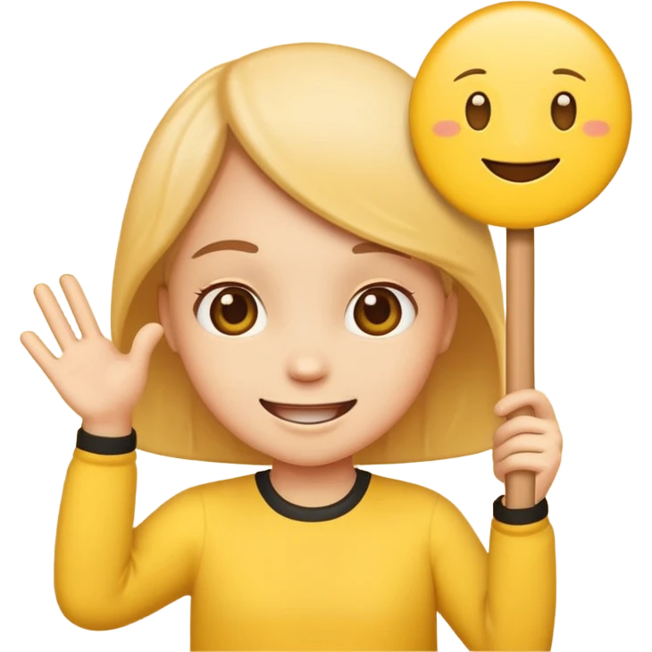 cute emoji with a smiling face, holding a sign that says '7 MENTIONED', playful and friendly emoji