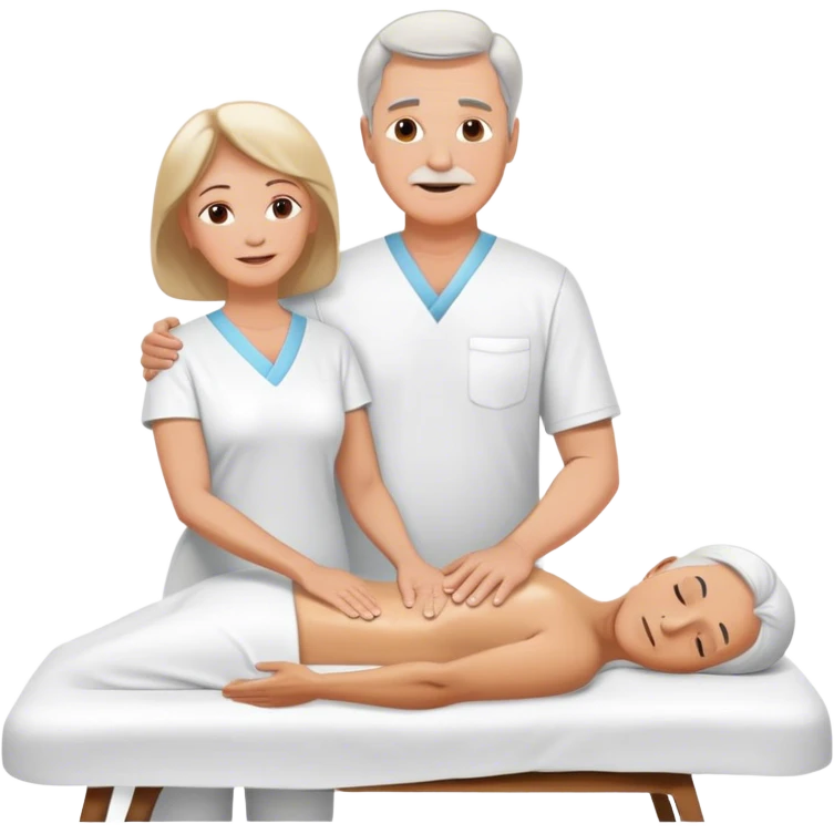 60-year-old white man dressed in white tunic giving massage to a 60-year-old white woman emoji