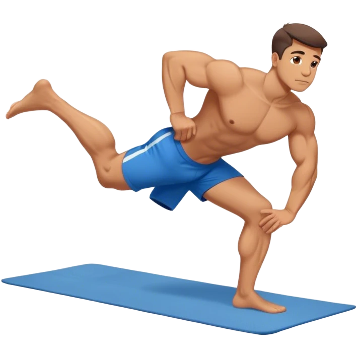 buff man blue shorts doing plank exercise on yoga mat emoji