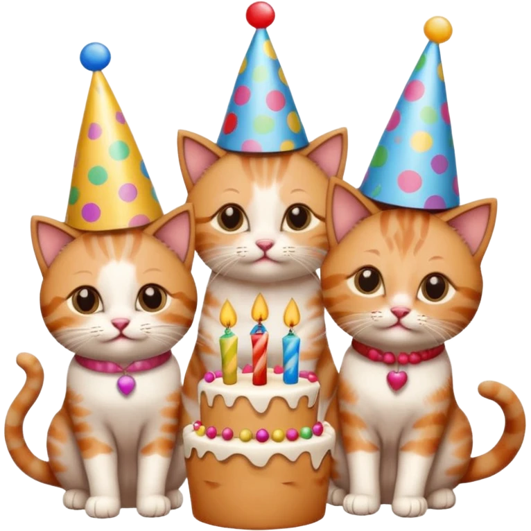 3 cats and a kitten at a birthday party emoji