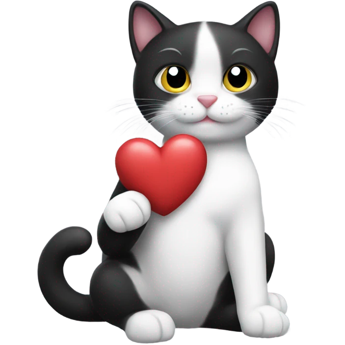Black and white cat holding the heart in her paw emoji