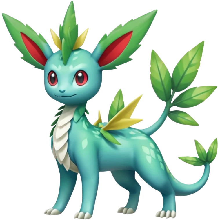 Shiny Colorful Tropical Shaymin-Vaporeon-Sceptile-Flygon-Meloetta-Pokémon-Fakémon-fusion, full body emoji
