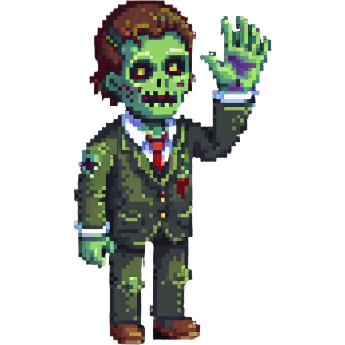 isometric zombie waving hand saying hello in Project Zomboid style emoji