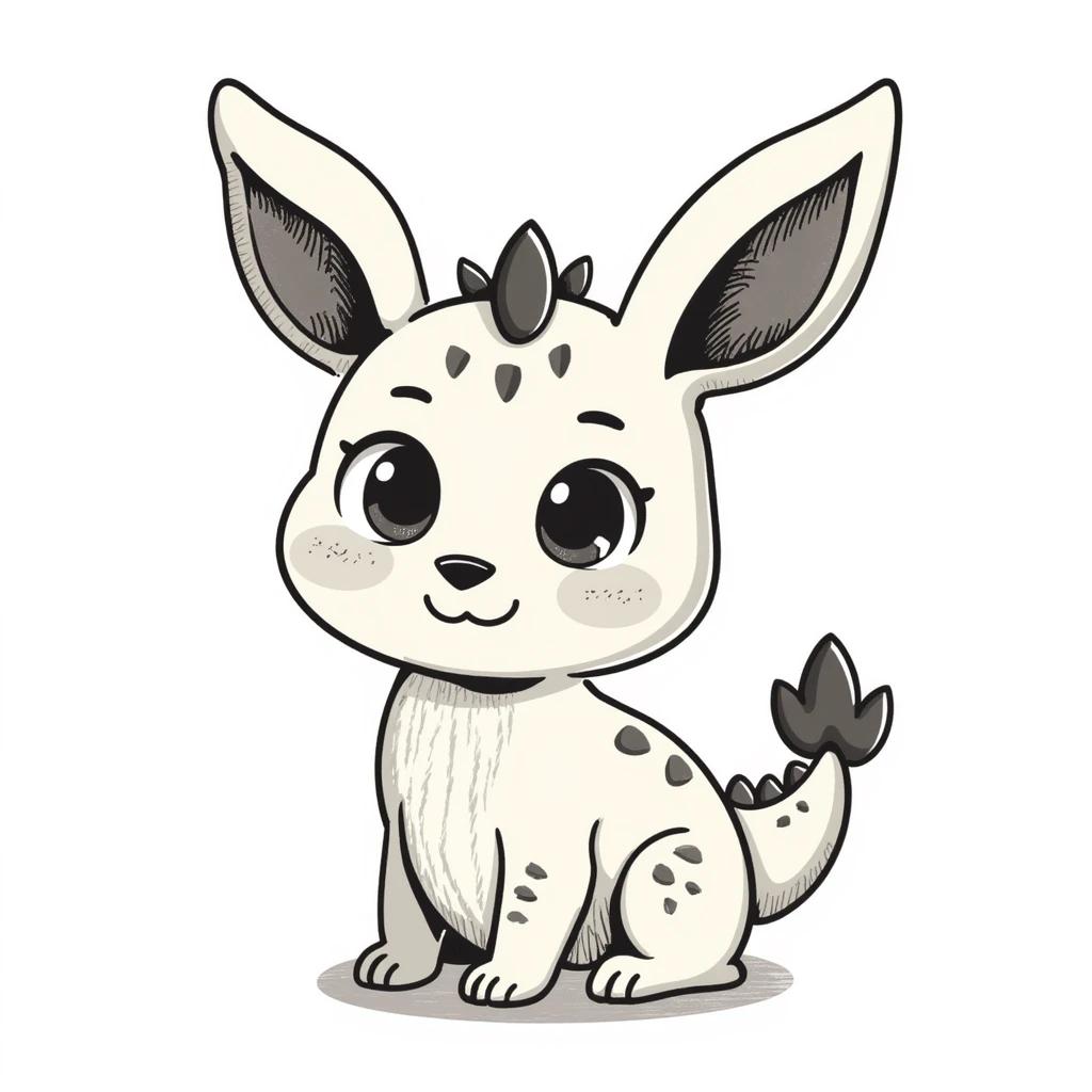 Kawaii bunny plant dragon with tiny spikes, extremely cute, giant sparkly eyes, blushing cheeks, pastel colors, small mouth, adorable expression, colored pencil texture, visible pencil strokes, soft blending, textured shading emoji