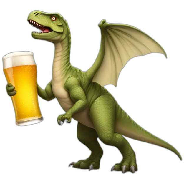 Un dinosaure humain avec des ailes qui boit une bière emoji
