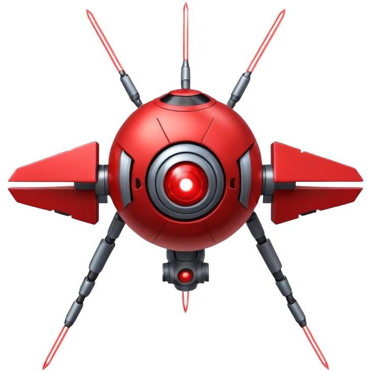 flying orb shaped futuristic targeting droid acquires target and paints with laser. sci-fi war. no propellers  emoji