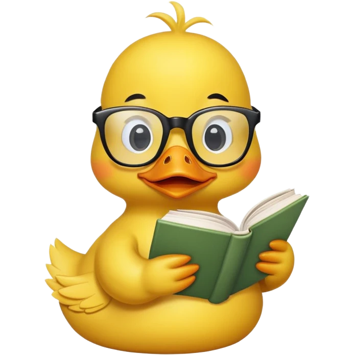 Yellow duck with glasses reading book emoji