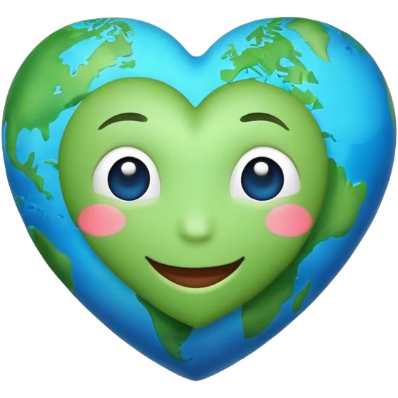 blue and green earth heart emoji with face emoji