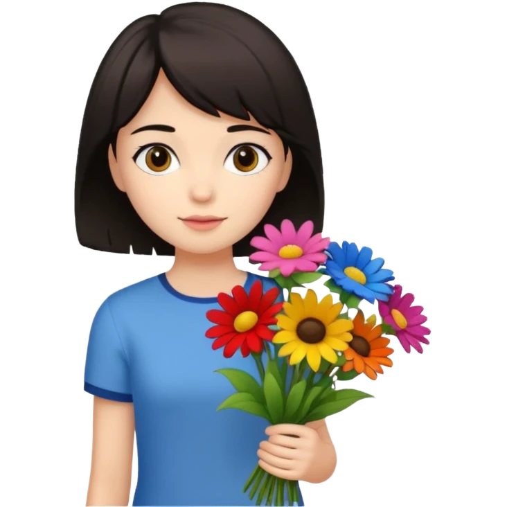 a pretty bratz fair girl with short black shaggy hair with a tall boy and flowers emoji