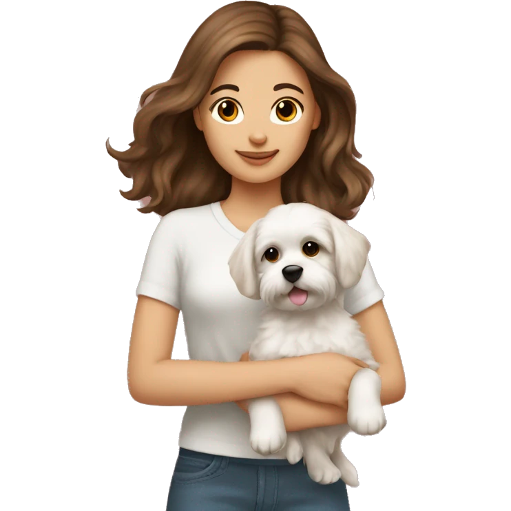 Brown hair girl with maltese puppy emoji