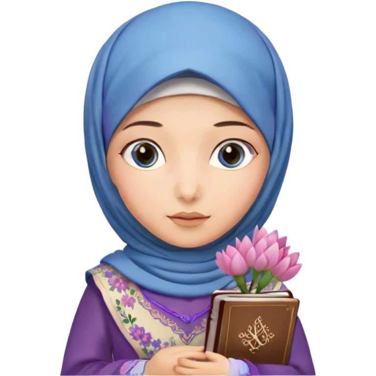 Turkish beautiful finish Konya girl blue eyes with hijab and hyacinth flower dress have Quran  emoji