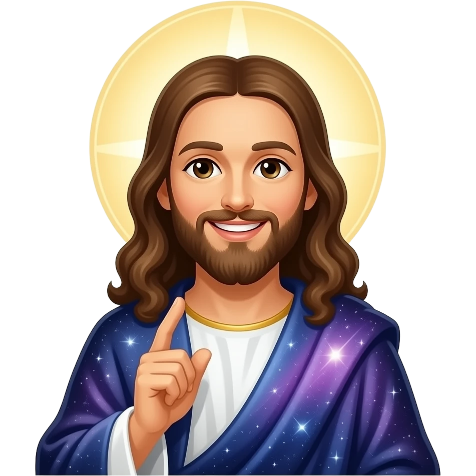 Smiling Jesus in a cosmic robe and halo emoji