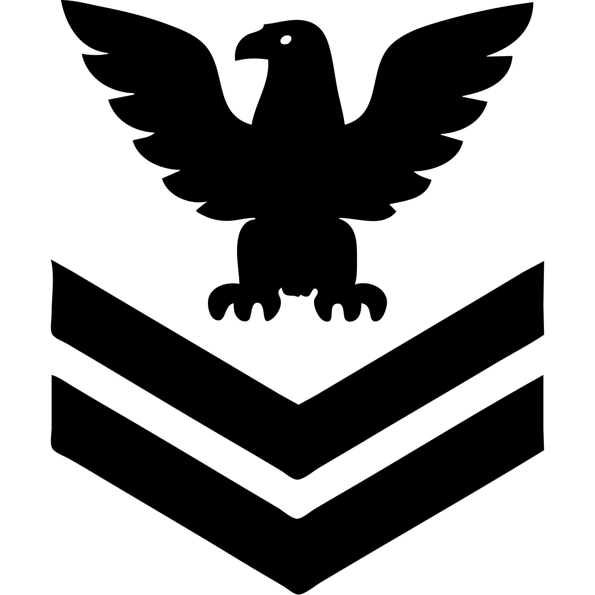 U.S. Navy E-2 insignia, stylized gold eagle and two chevrons, navy blue background, flat icon emoji
