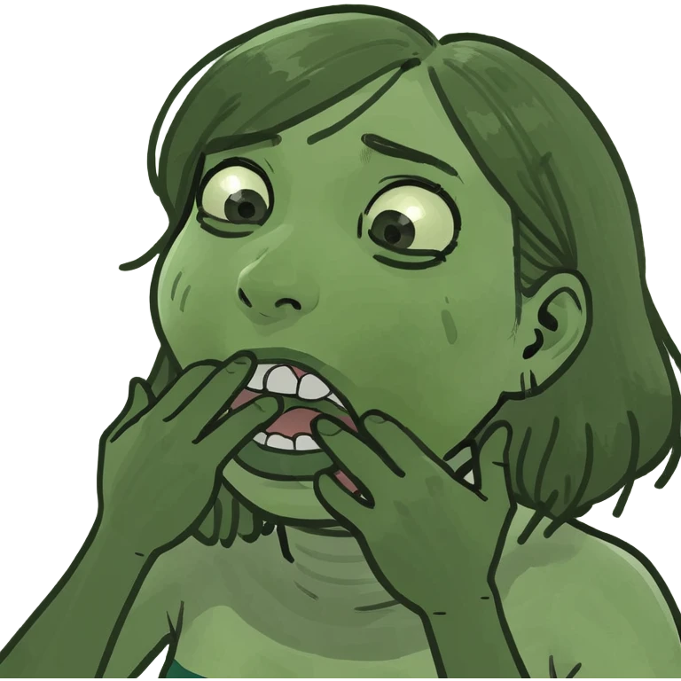 Emoji choking herself with her hands emoji
