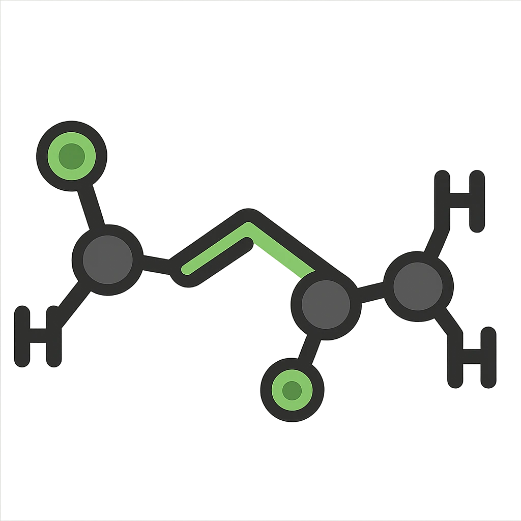 flat toon style stylized molecule with green highlights representing cis-3-hexenol emoji