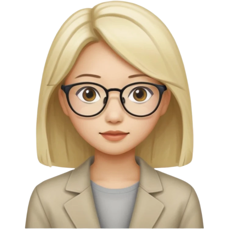 asian looking female with slight blonde hair a little longer  with eye glasses, fair complexion not that pointed nose but slighty little eye please make the hair longer shoulder length emoji