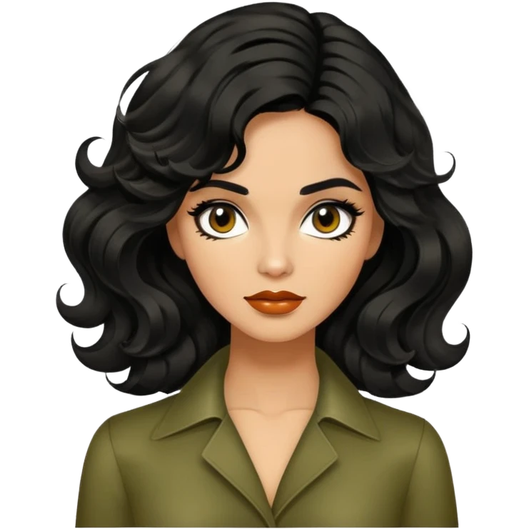 Alluring 1970's mod greek olive skin shiny black wavy textured tousled hair emoji