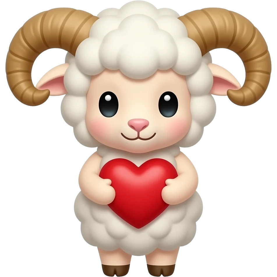 Cute ram with horns emoji hugging up a red heart, portrait emoji