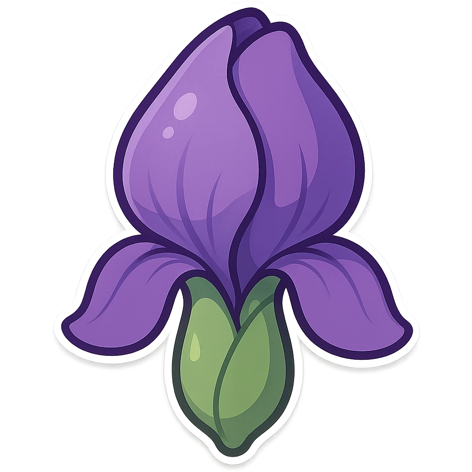 purple iris bud without stem in cartoon style emoji