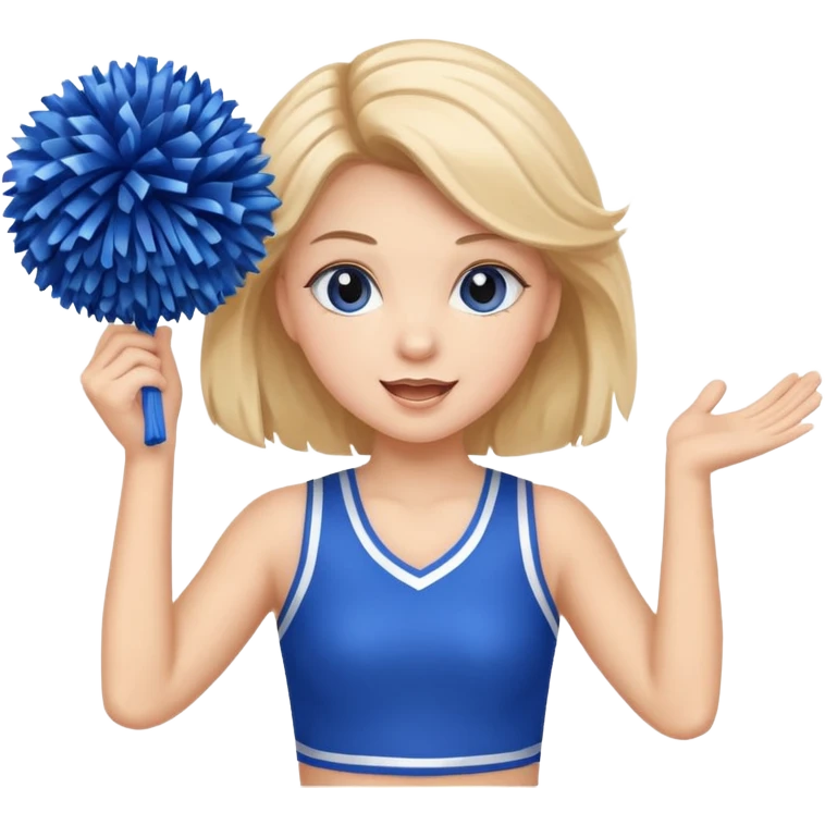 football cheerleader, holding a cheering pom, blue emoji