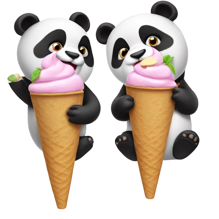2 pandas eating ice cream emoji