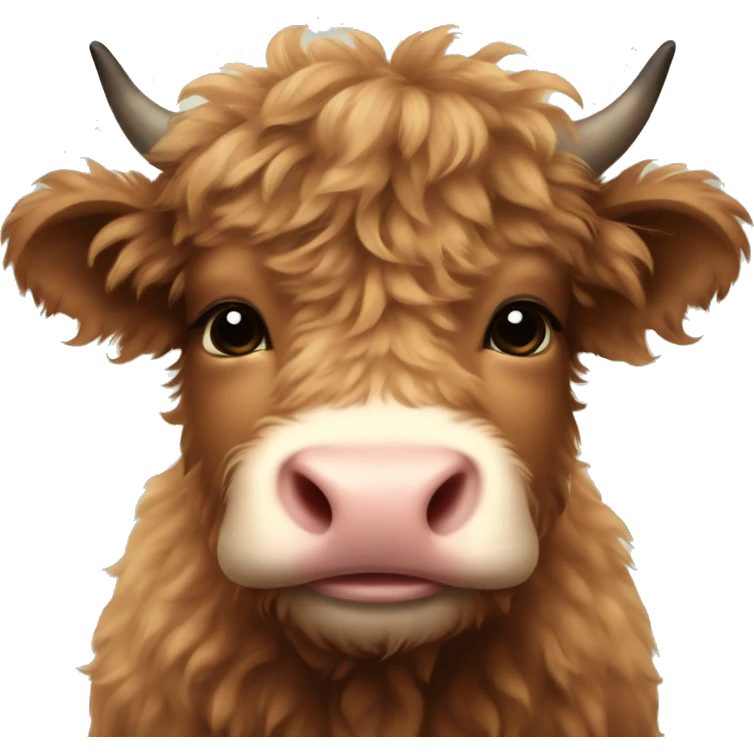 brown fluffy baby scottish cow with a small bow on head emoji
