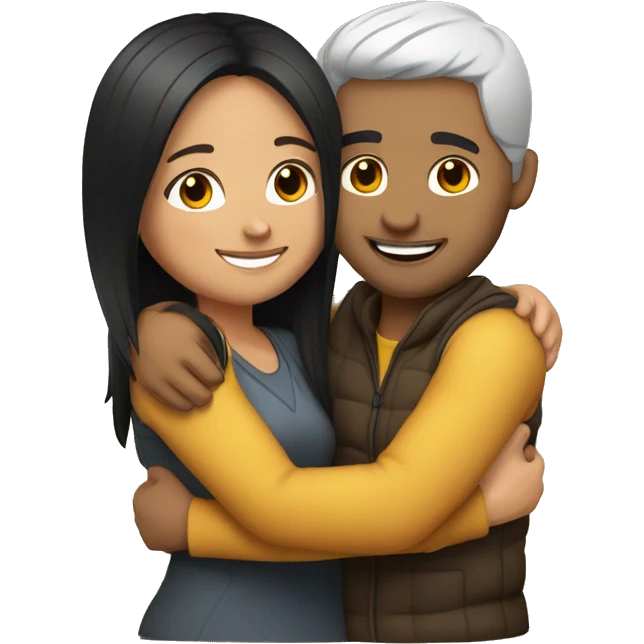 couple hug with warm smiles. The Girl have braun/black  hair emoji