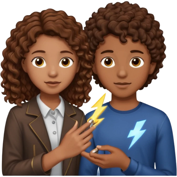 a 15 year old girl with brown curly hair but she has lightnings in it with a brown haired boy who gave her a promise ring emoji