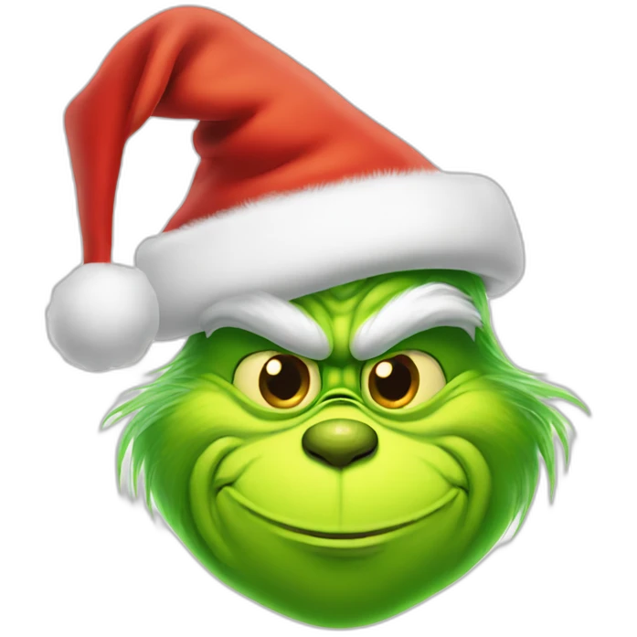 Grinch smiling with santa clause hat emoji