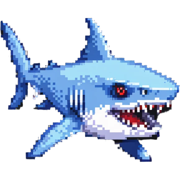 shark with red eyes and blue wings emoji