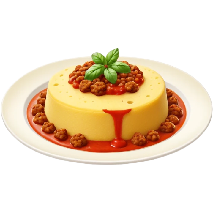 Creami l’emoji di una polenta su un piatto con il sugo e la carne sopra emoji