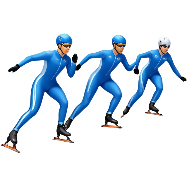 An icon showing speed skaters in aerodynamic suits racing on a professional oval ice track under a bright blue sky. Motion lines emphasize speed, with cheering crowds and snowy mountains in the background. Transparent background captures the energy of speed skating. emoji