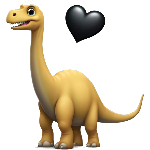 Diplodocus sits on his butt and holds a black heart in his hands   emoji