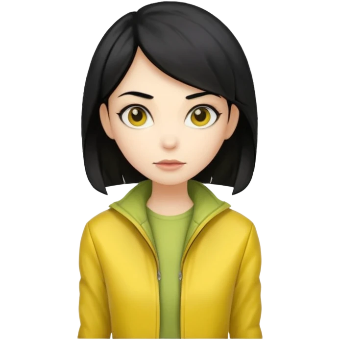 Lady Alien with yellow jacket, Half body, black hair. emoji