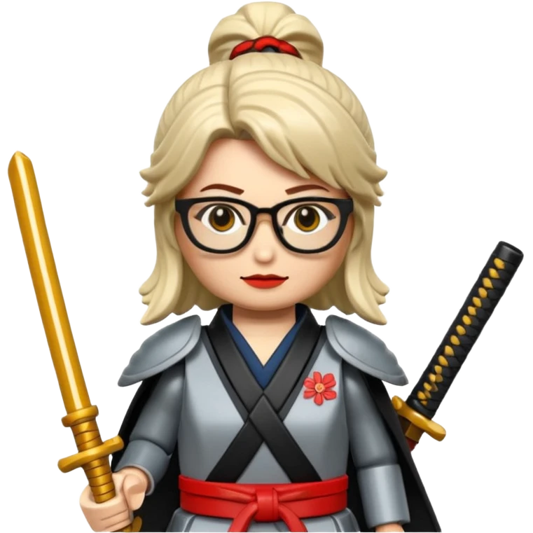 lego Samurai with glasses, Warrior in samurai armor, female, with katana emoji
