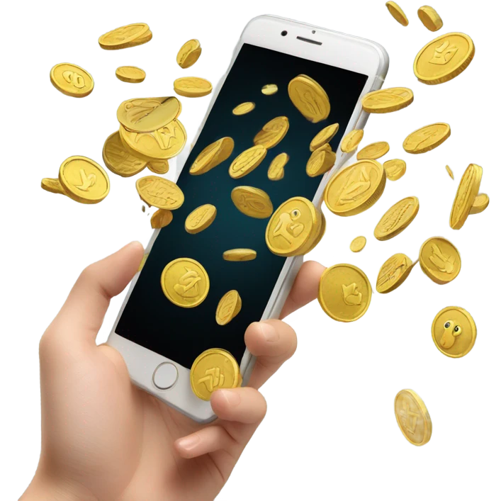 coins fly out of the phone screen emoji