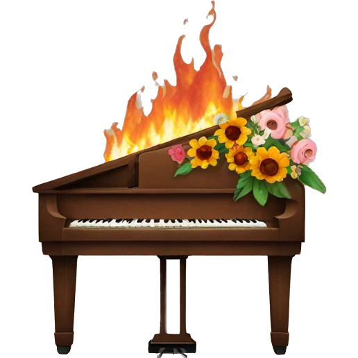 Burning Brown piano with flowers on it a emoji
