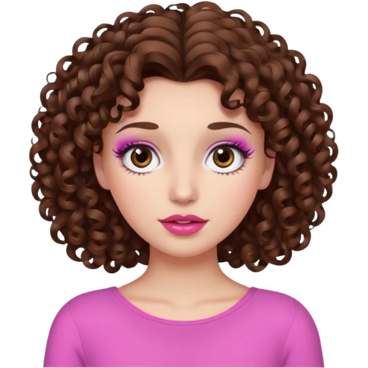 Curly brown hair white skin with brown eyes and long eyelashes and pink lips emoji