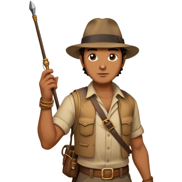 Icon for Adventure Movies: A vintage movie poster-style design with a rugged adventurer wearing a fedora and holding a whip, surrounded by ancient ruins, treasure, and booby traps. Include a map, a golden idol, and dramatic lighting. Retro cinematic style. Transparent background. emoji