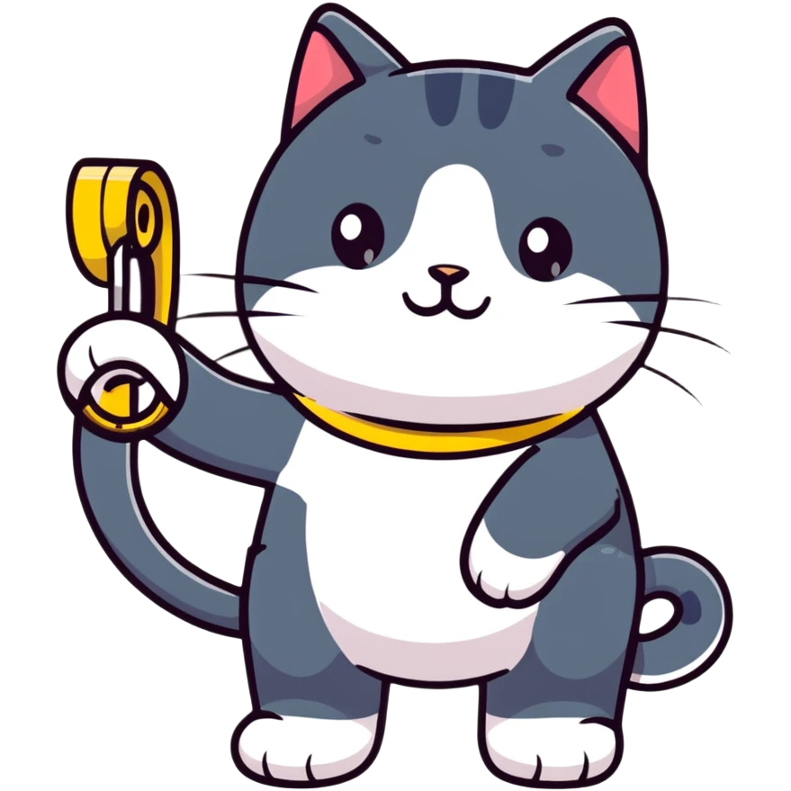 a cat that sews: in his left hand he holds scissors, and in his right hand he holds a tape measure emoji