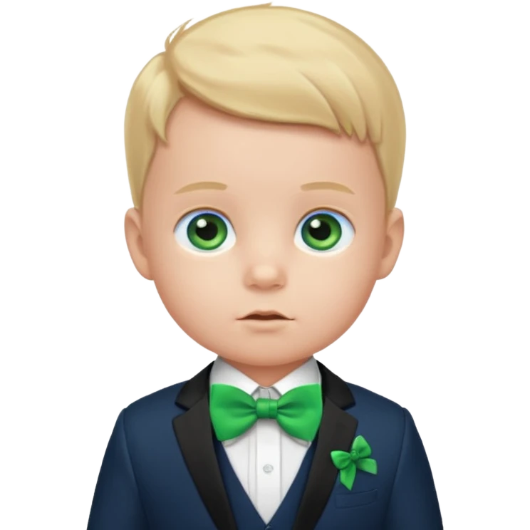 baby boy in suit, blue eye, with green bow emoji