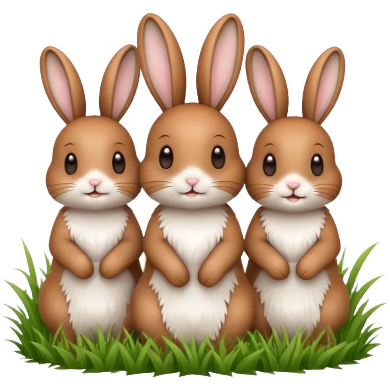 3 Bunny's standing in grass field happy looking foward emoji