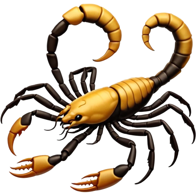 A 3D cartoon scorpion with shiny dark body and curled tail, on a light surface, realistic Memoji-style, soft lighting. emoji
