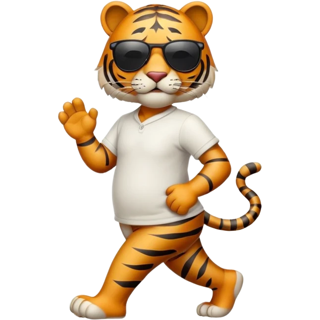 friendly anthropomorphised tiger in casual clothing, wearing dark sunglasses, walking upright in standard pose emoji
